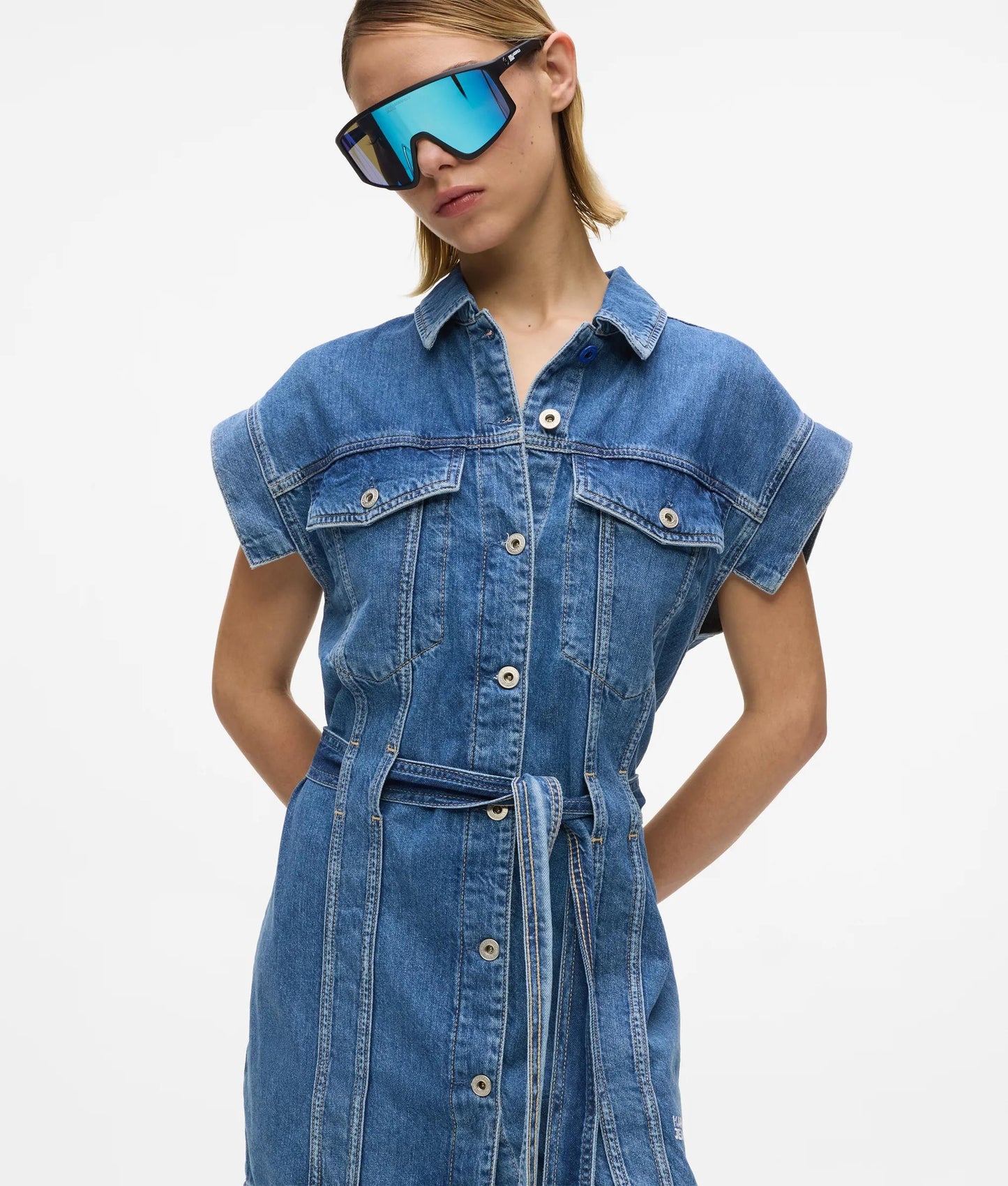 KARL LAGERFELD JEANS BELTED DENIM DRESS