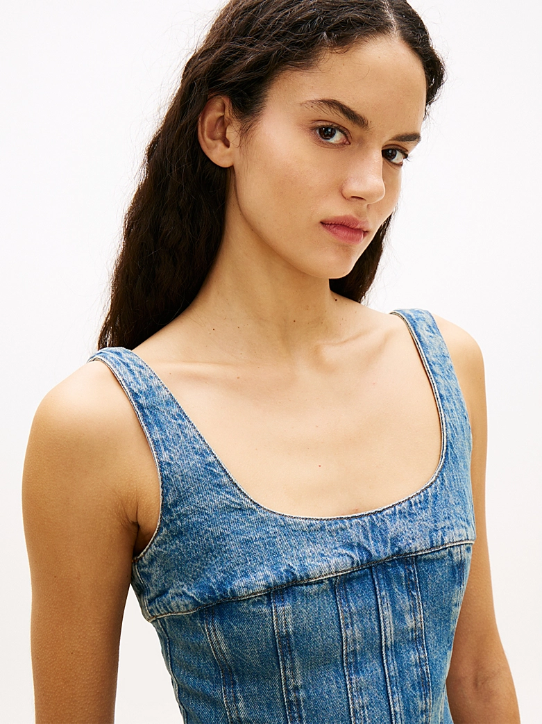 TOMMY JEANS PLEAT SEAM DENIM DRESS
