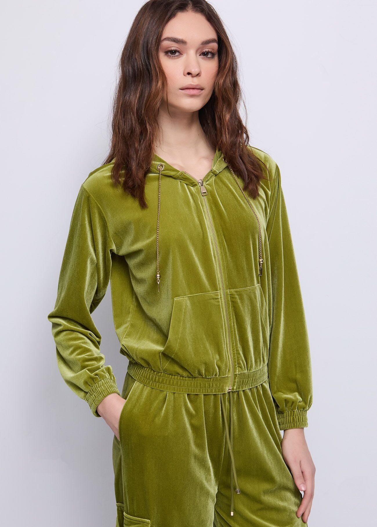 GAUDI  FELPA  ZIP CON CAPPUCCIO IN CINIGLIA