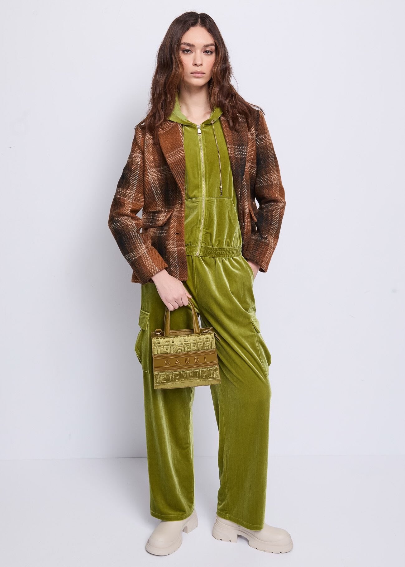 GAUDI  FELPA  ZIP CON CAPPUCCIO IN CINIGLIA