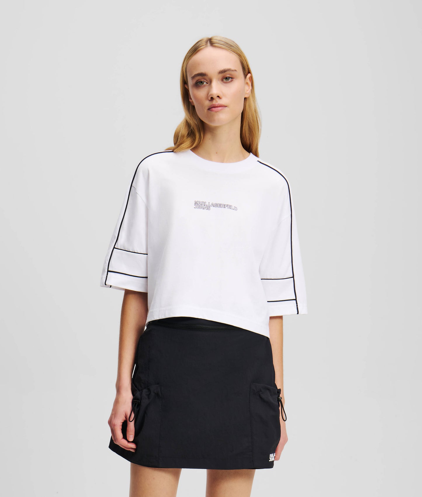 KARL LAGERFELD RELAXED CROPPED PIPING TEE
