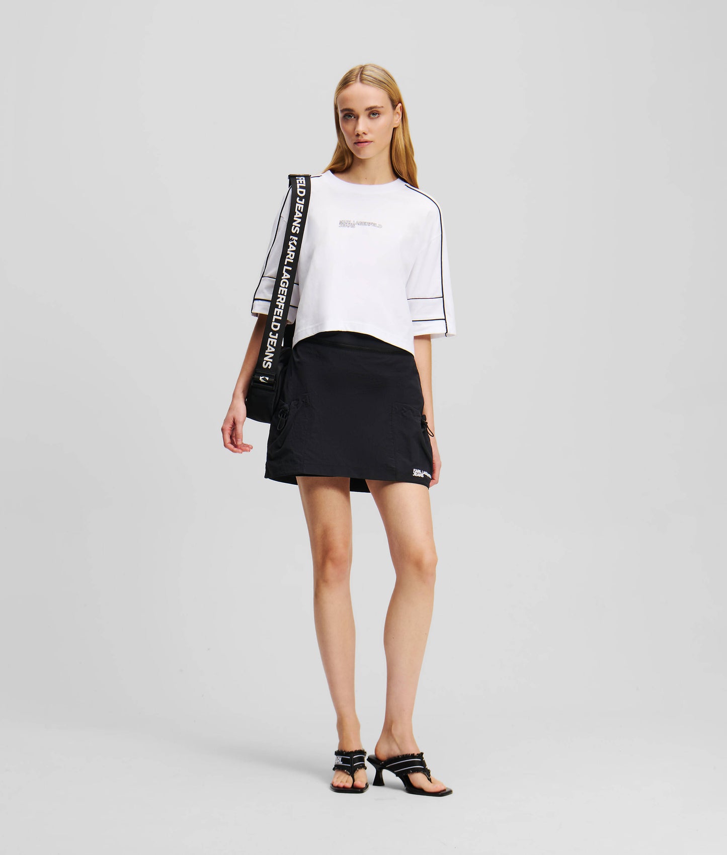 KARL LAGERFELD RELAXED CROPPED PIPING TEE