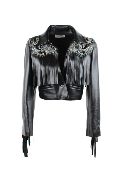 ODI ET AMO BLAZER ECOPELLE CROP FRANGE