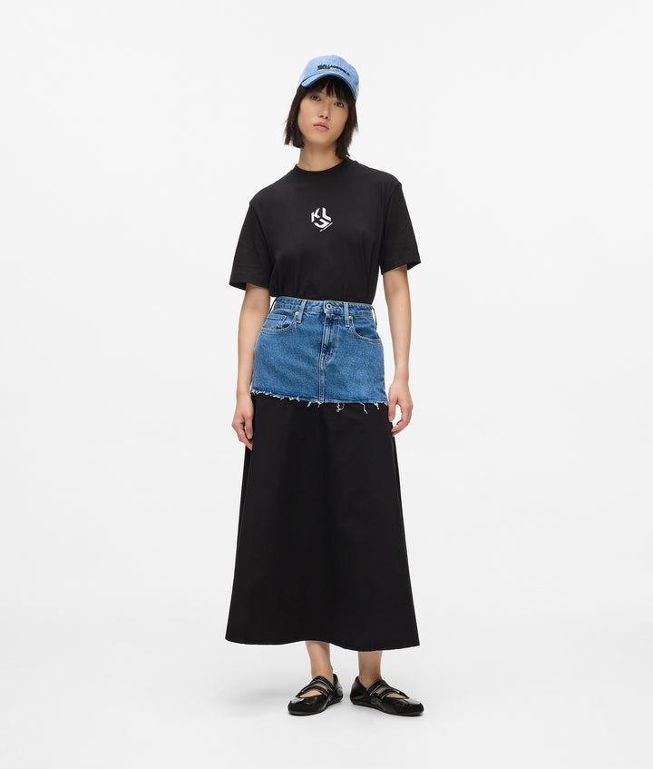 KARL LAGERFELD JEANS MIXED DENIM MAXI SKIRT