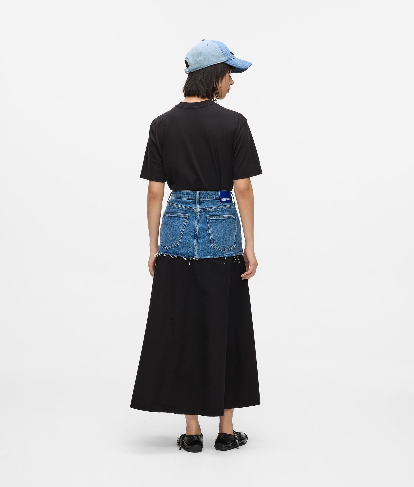 KARL LAGERFELD JEANS MIXED DENIM MAXI SKIRT