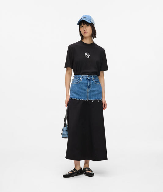 KARL LAGERFELD JEANS MIXED DENIM MAXI SKIRT