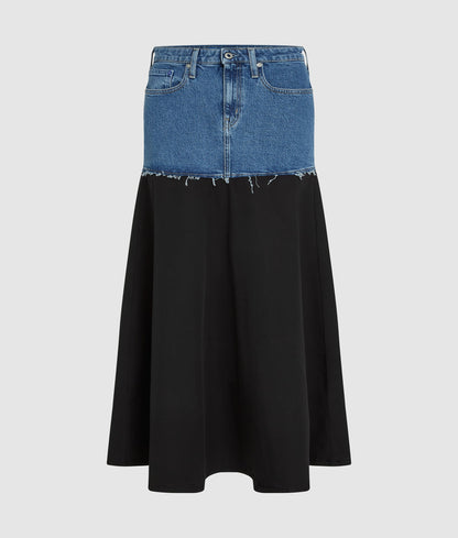 KARL LAGERFELD JEANS MIXED DENIM MAXI SKIRT