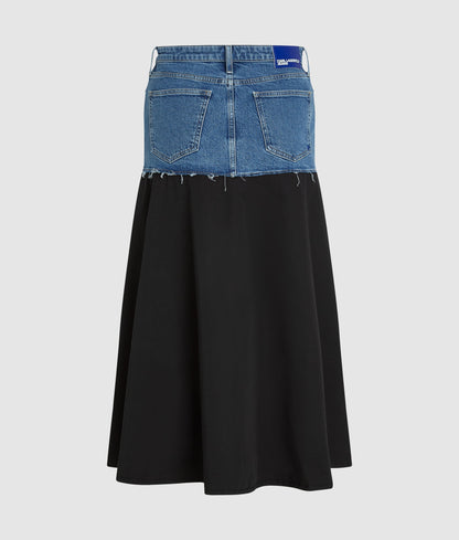 KARL LAGERFELD JEANS MIXED DENIM MAXI SKIRT