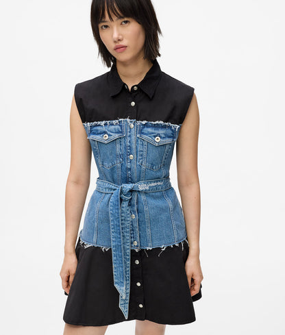 KARL LAGERFELD JEANS MIXED MATERIAL DRESS