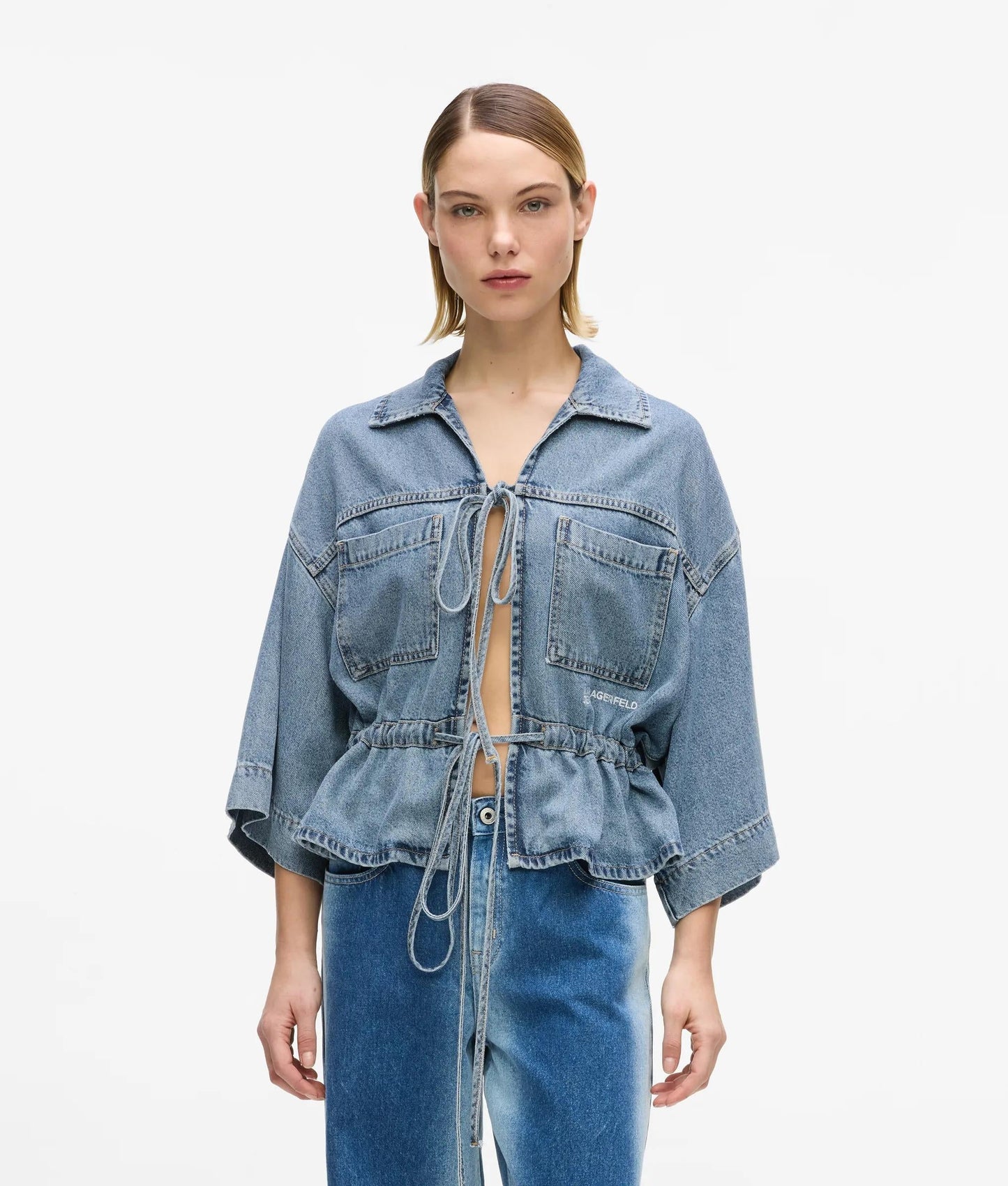 KARL LAGERFELD JEANS DENIM TIE BLOUSE