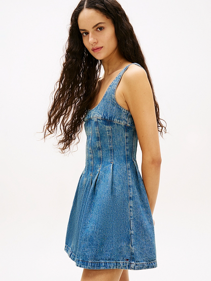 TOMMY JEANS PLEAT SEAM DENIM DRESS