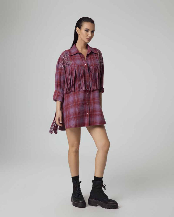 ODI ET AMO DRESS TARTAN RICAMO FIORE