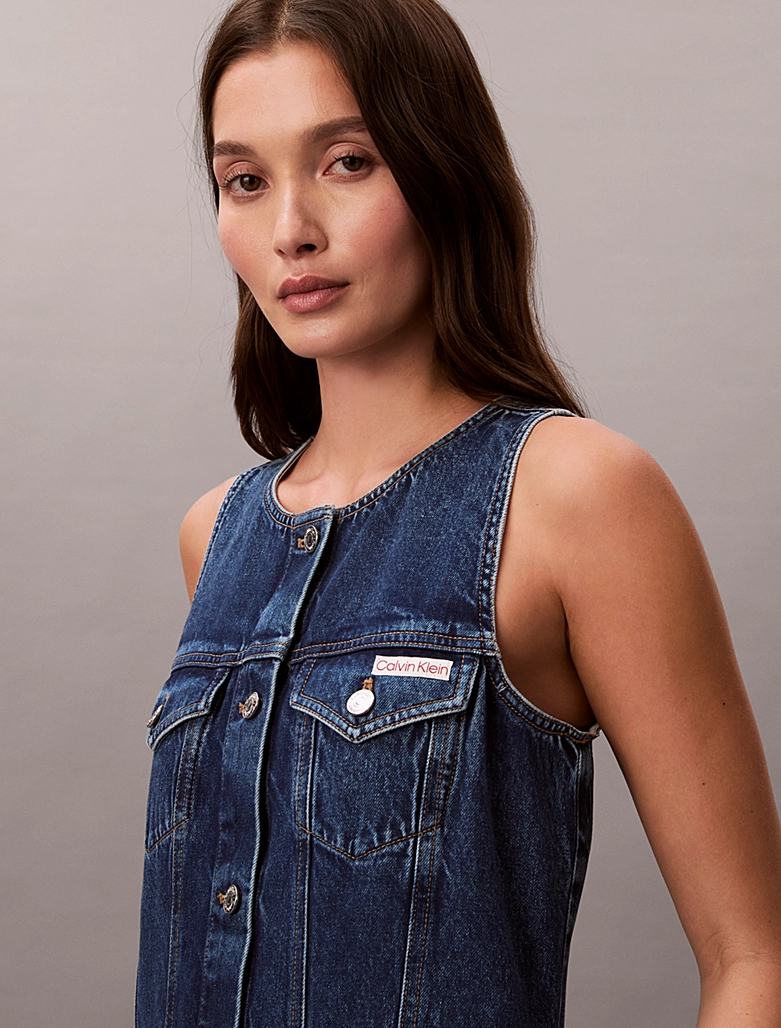 CALVIN KLEIN WHS SLVLS MINI TRUCKER DRESS