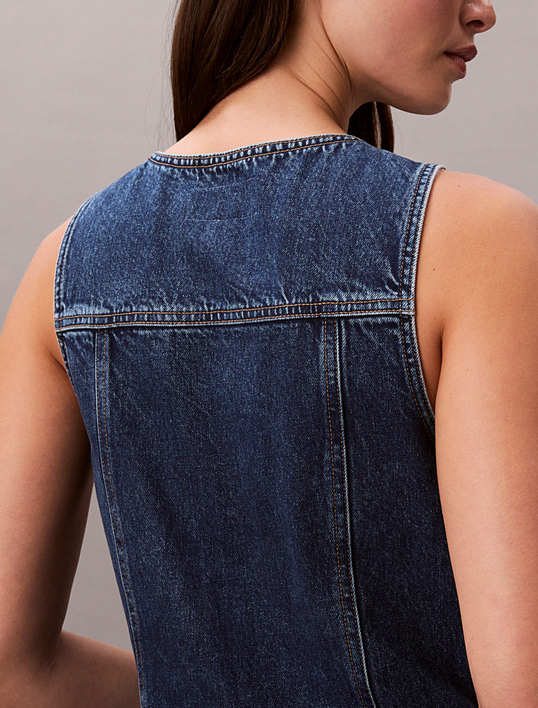 CALVIN KLEIN WHS SLVLS MINI TRUCKER DRESS