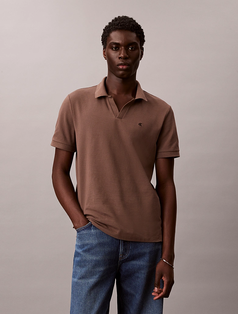 CALVIN KLEIN SS OPEN COLLAR CASUAL PIQUE POLO