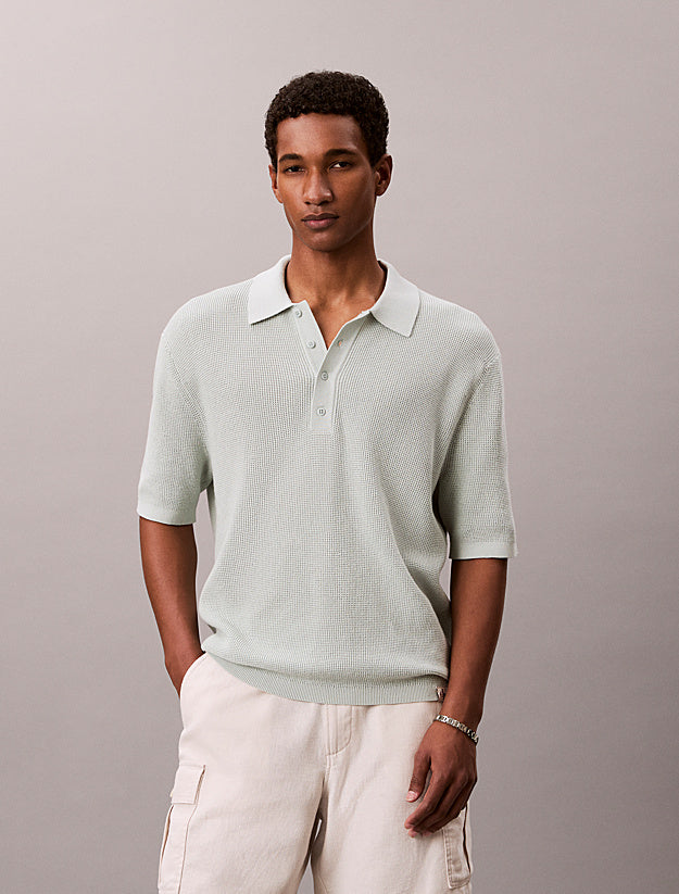 CALVIN KLEIN SS COTTON WAFFLE POLO COLLARSWTR M/C