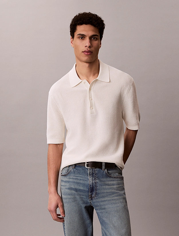 CALVIN KLEIN SS COTTON WAFFLE POLO COLLARSWTR M/C