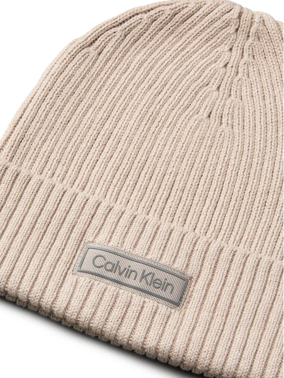 CALVIN KLEIN PATCH CHUNKY RIB COTTON BEANIE