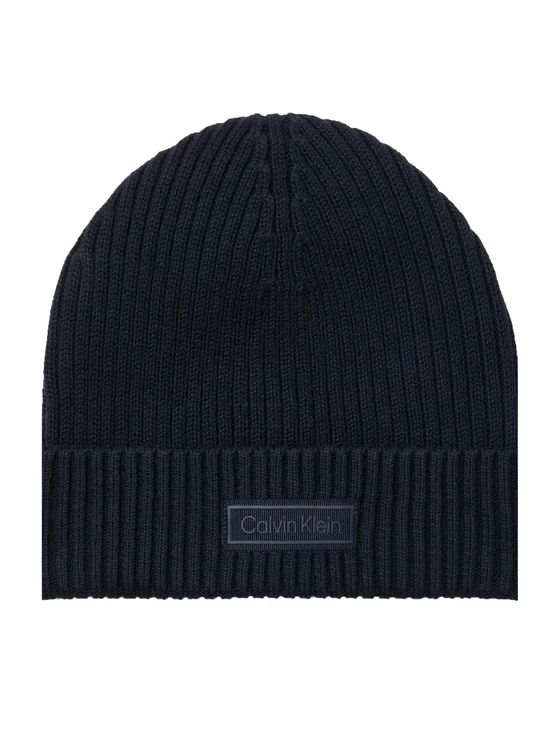 CALVIN KLEIN PATCH CHUNKY RIB COTTON BEANIE