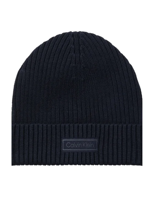 CALVIN KLEIN PATCH CHUNKY RIB COTTON BEANIE