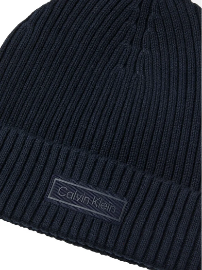 CALVIN KLEIN PATCH CHUNKY RIB COTTON BEANIE
