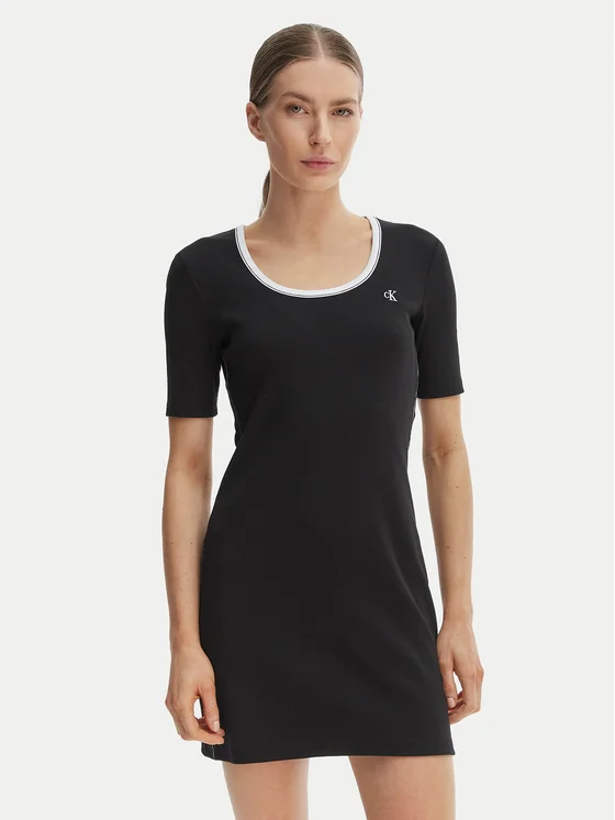 CALVIN KLEIN SS 2X2 BABY RIB CUTOUT BK MINI DRESS