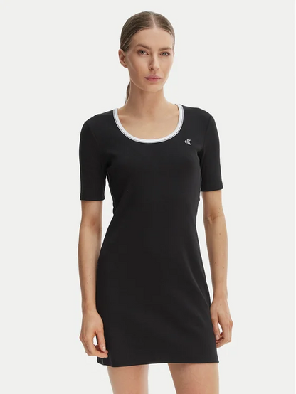 CALVIN KLEIN SS 2X2 BABY RIB CUTOUT BK MINI DRESS