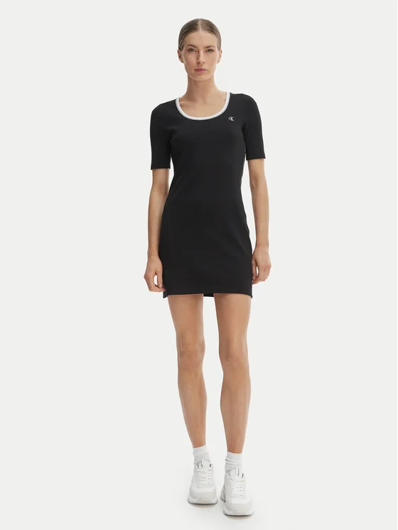 CALVIN KLEIN SS 2X2 BABY RIB CUTOUT BK MINI DRESS