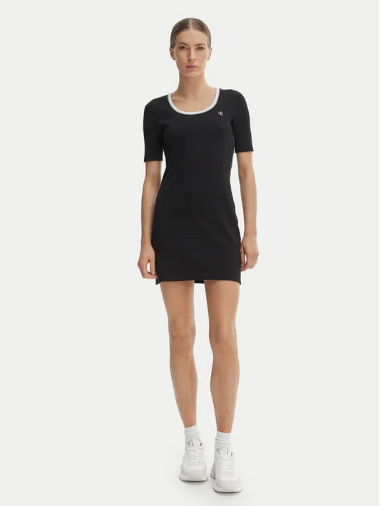 CALVIN KLEIN SS 2X2 BABY RIB CUTOUT BK MINI DRESS