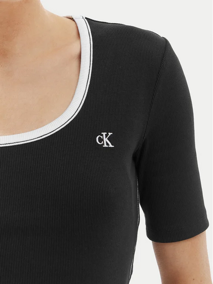 CALVIN KLEIN SS 2X2 BABY RIB CUTOUT BK MINI DRESS