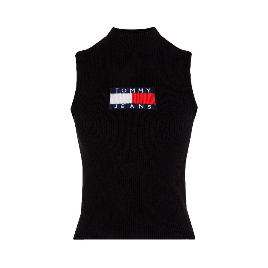 TOMMY JEANS TJW SL RIB CENTER FLAG - CAMISETA DE CUELLO ALTO CON BANDERA