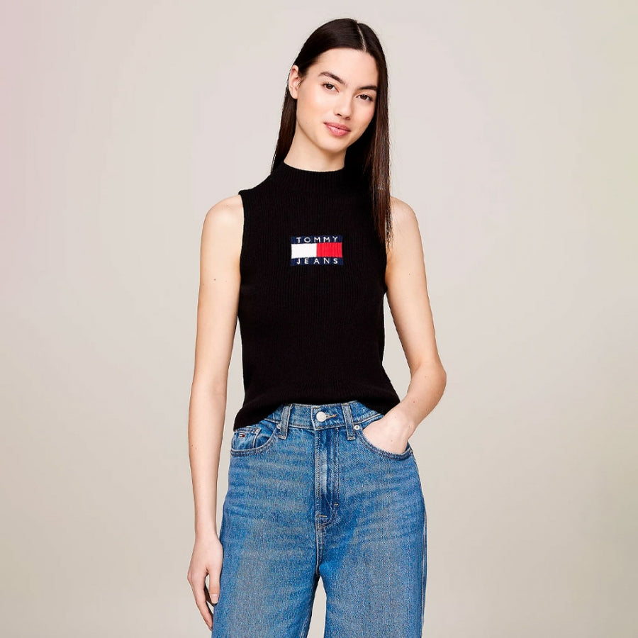 TOMMY JEANS TJW SL RIB CENTER FLAG - CAMISETA DE CUELLO ALTO CON BANDERA