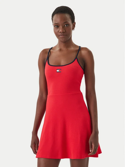 TOMMY JEANS TJW RIB F&F STRAPPY BADGE DRESS
