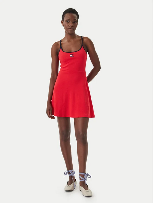 TOMMY JEANS TJW RIB F&F STRAPPY BADGE DRESS