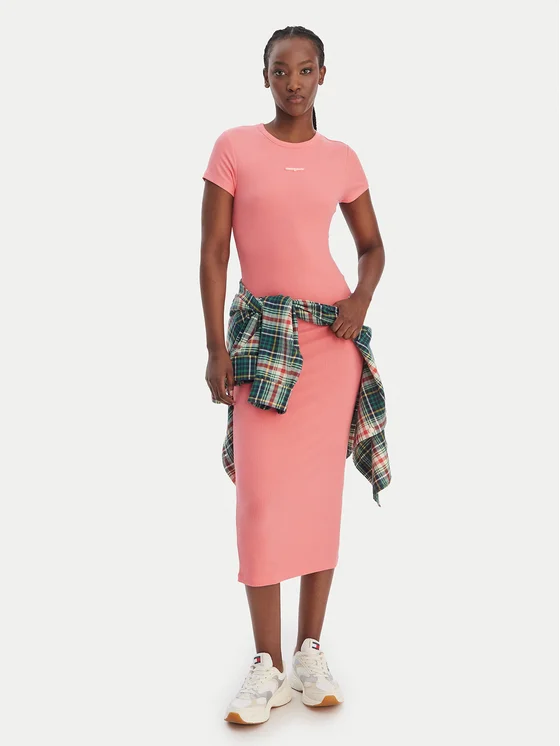 TOMMY JEANS SCRIPT LABEL MIDI DRESS