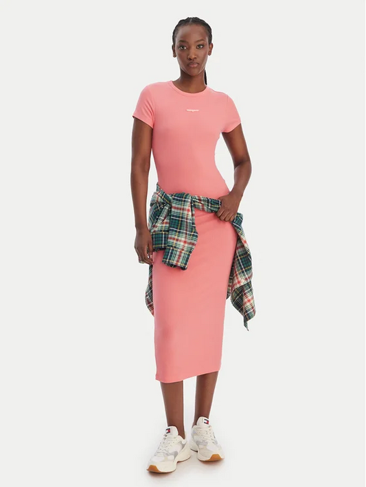 TOMMY JEANS SCRIPT LABEL MIDI DRESS